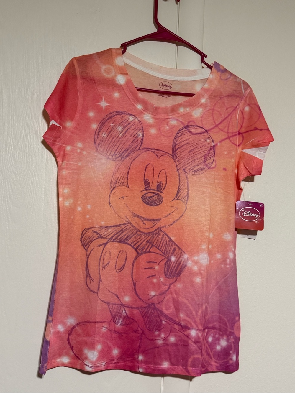 Disney Girls Orange Pink Gradient Mickey Mouse Short Sleeve Tee